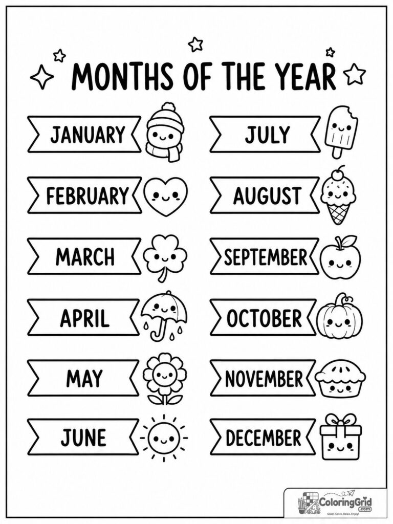 Cute months of the year banner lineup with small seasonal icons.