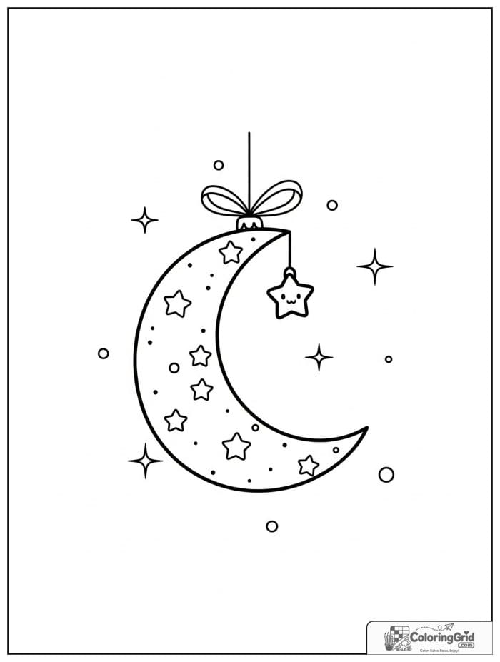 Crescent moon Christmas ornament with tiny stars.