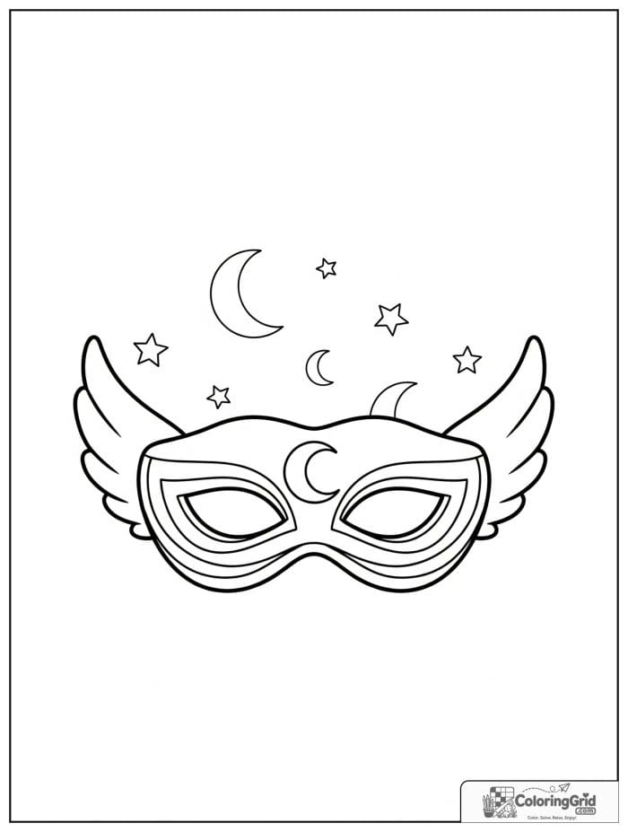 Cute superhero mask with a crescent moon emblem and small moon details.