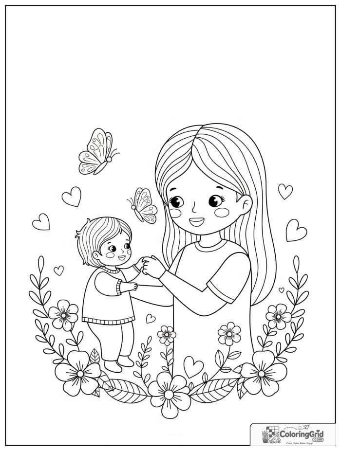 Mother and child watching butterflies together.