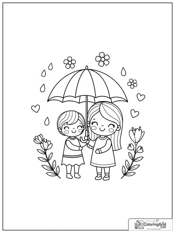 Mother and child sharing an umbrella.