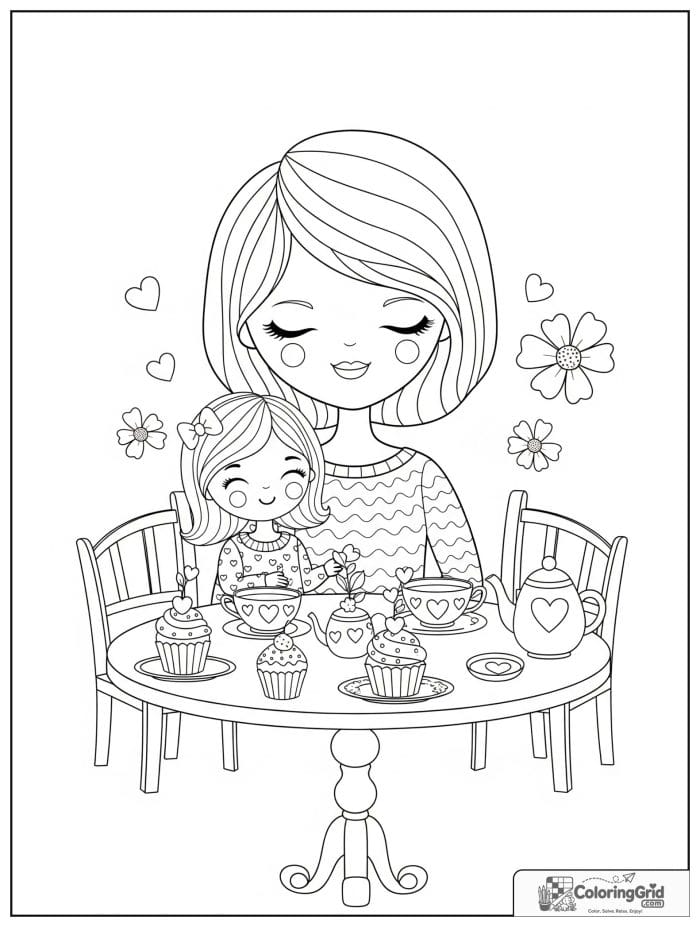 Mother and daughter having tea together.