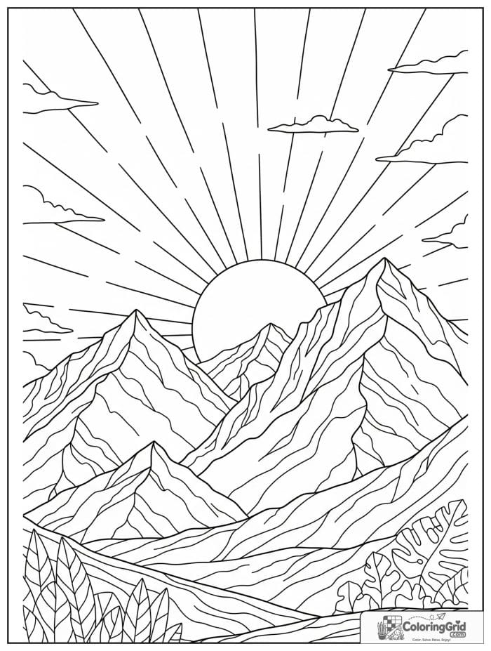 Mountain and sunrise black and white artwork