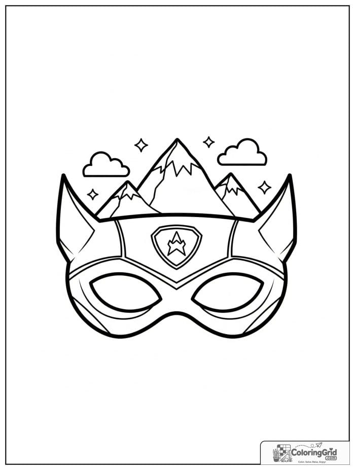 Cute mountain-themed superhero mask with cloud details.