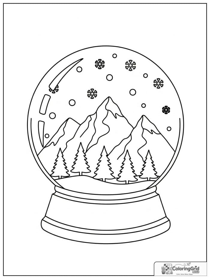 Mountain inside snow globe black and white artwork