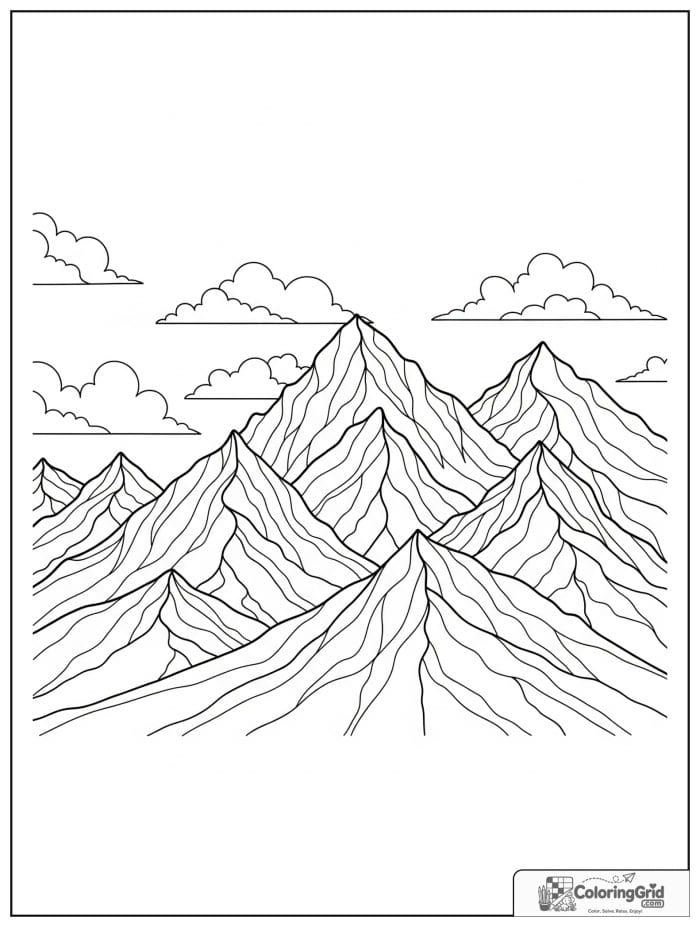 Mountain range with clouds in black and white