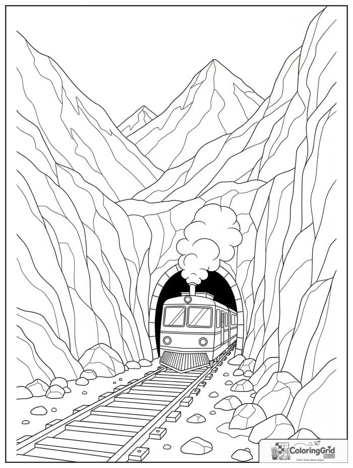 Mountain train tunnel in black and white
