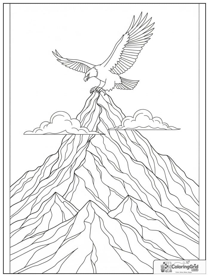 Mountain with eagle flying in black and white