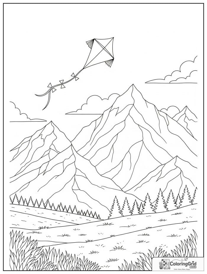 Mountain with kite in black and white