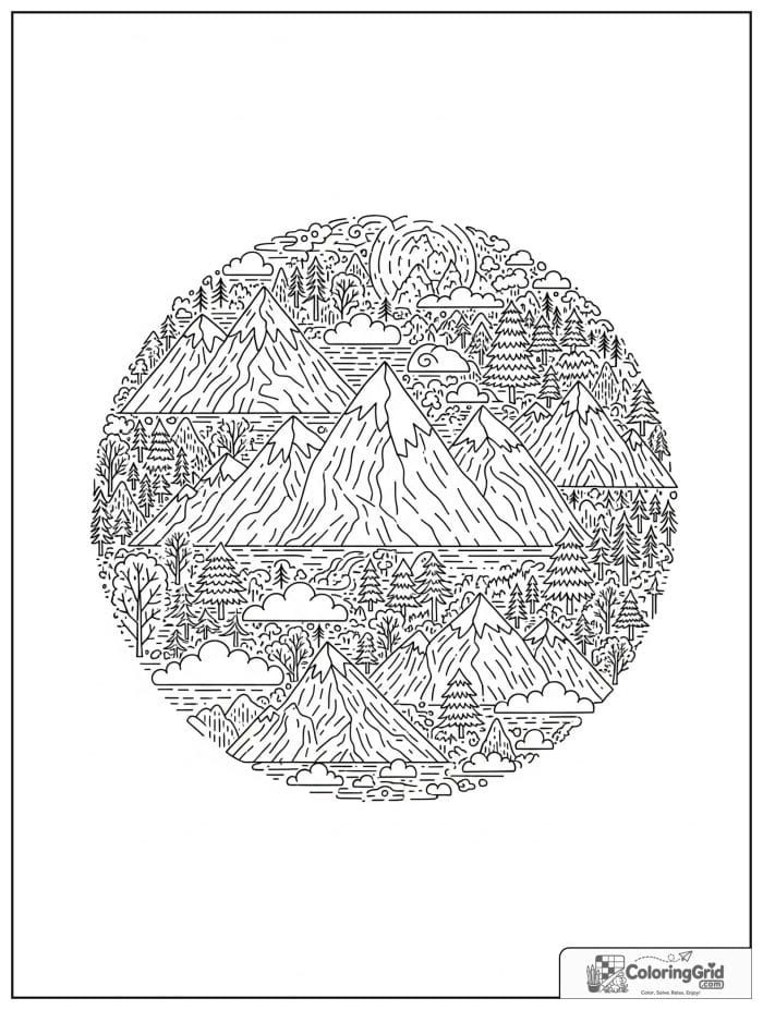 Mountain wreath design in black and white