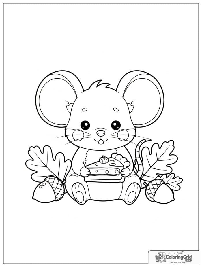 Fall Coloring Pages featuring a mouse with pumpkin pie.