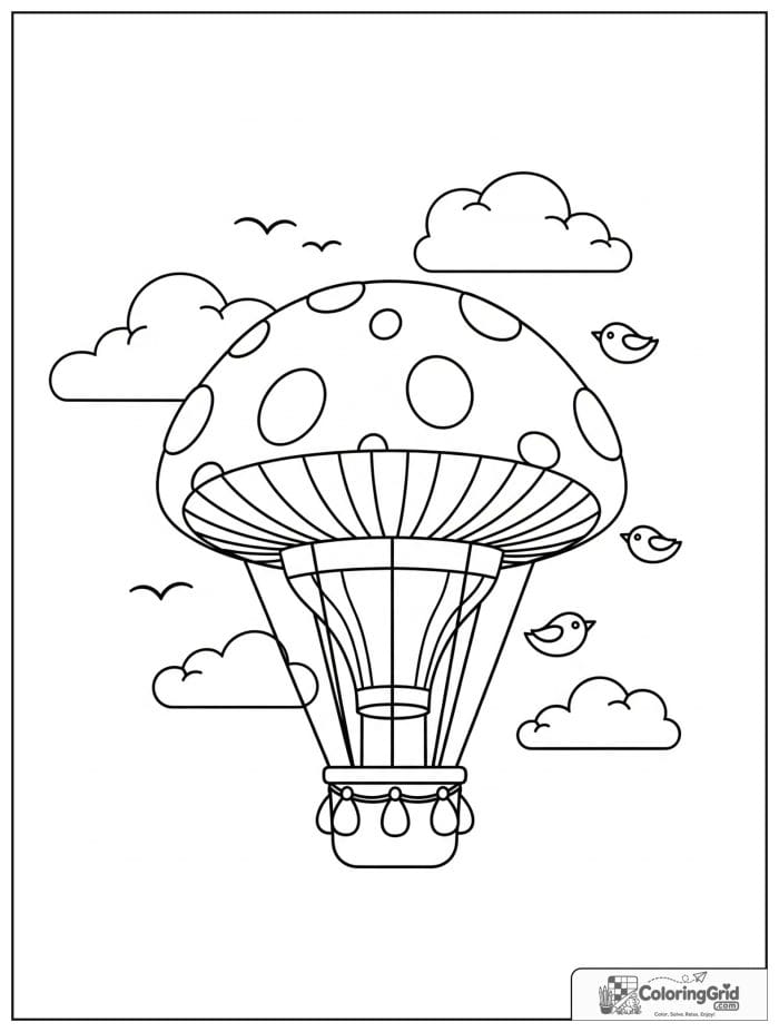 Fantasy mushroom hot air balloon black and white artwork
