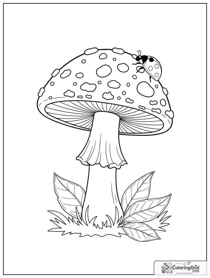 Mushroom with ladybug black and white art