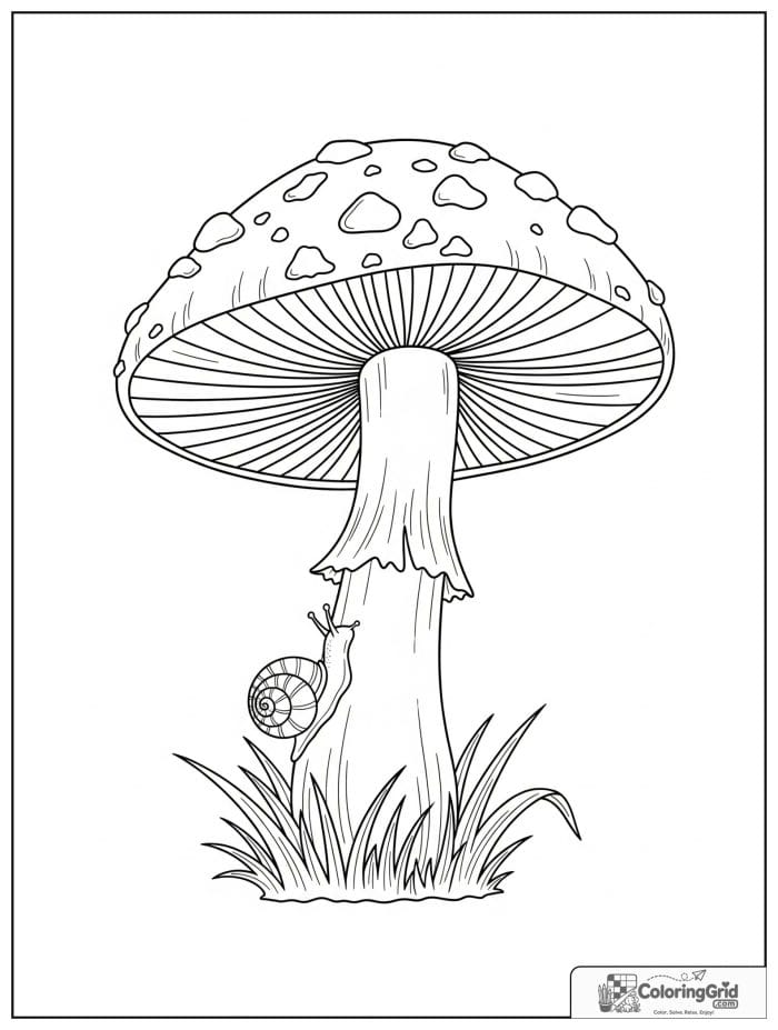 Mushroom with snail black and white line drawing