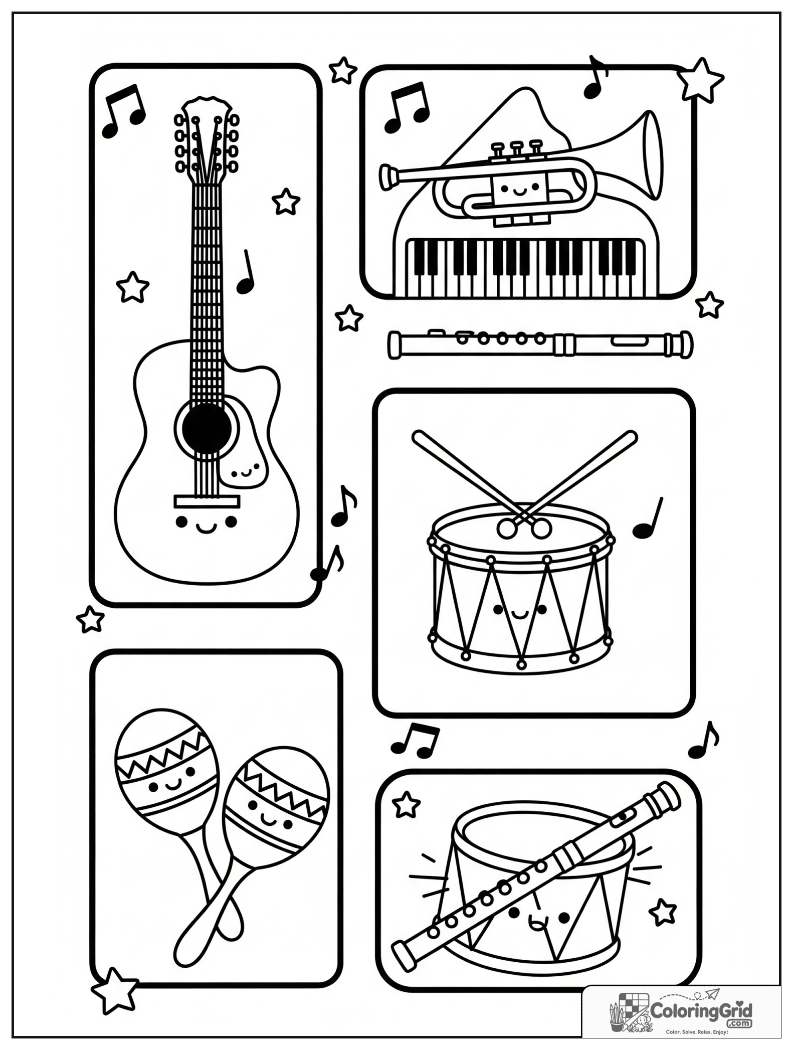 Cute music scrapbook collage with small star and music note decorations.