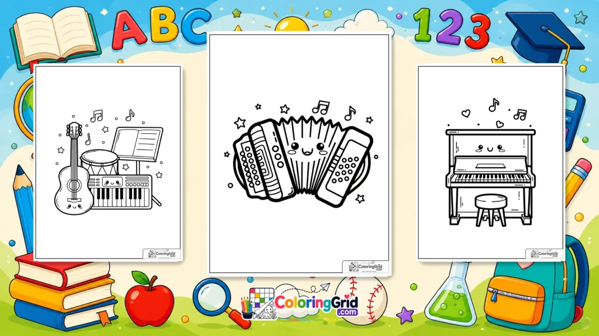Musical Instruments Coloring Pages featured illustration for Musical Instruments Coloring Pages: Easy PDF and JPG Printables