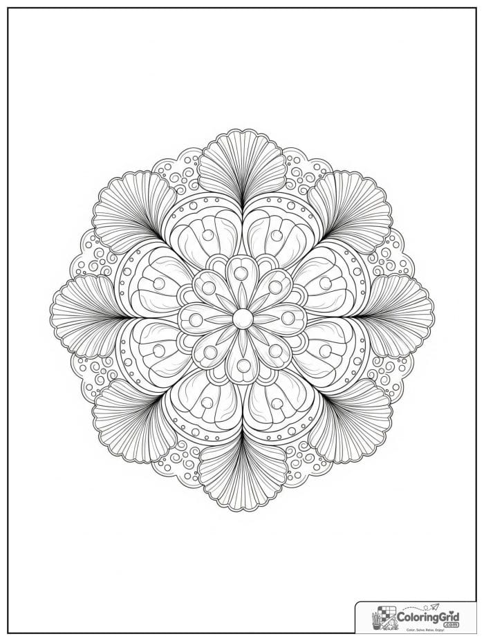 Mandala coloring page featuring ocean shell patterns.
