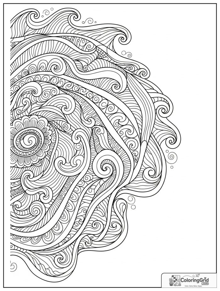 Relaxing ocean wave mandala with flowing bands and scalloped rings.