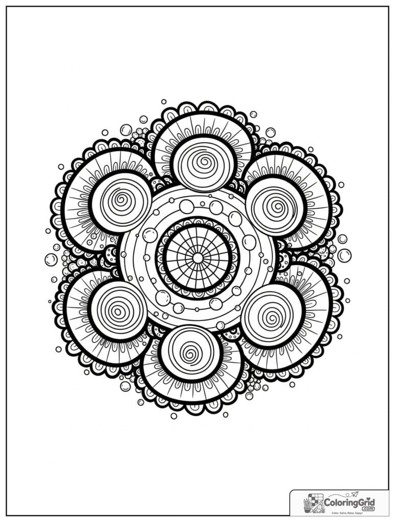 Ocean wave sacred geometry mandala with zentangle bubbles