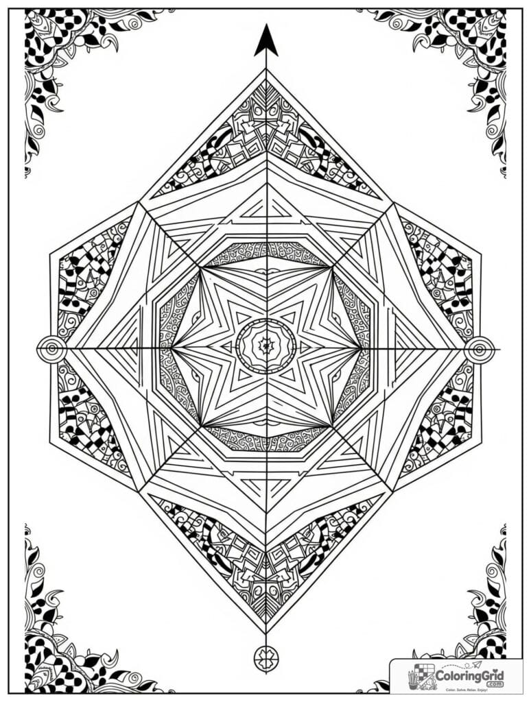 Octagon tile sacred geometry mandala with zentangle checker details