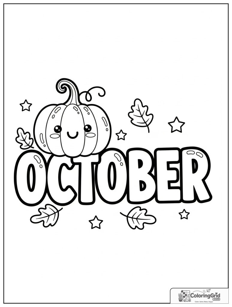Cute October pumpkin with small leaf decorations.