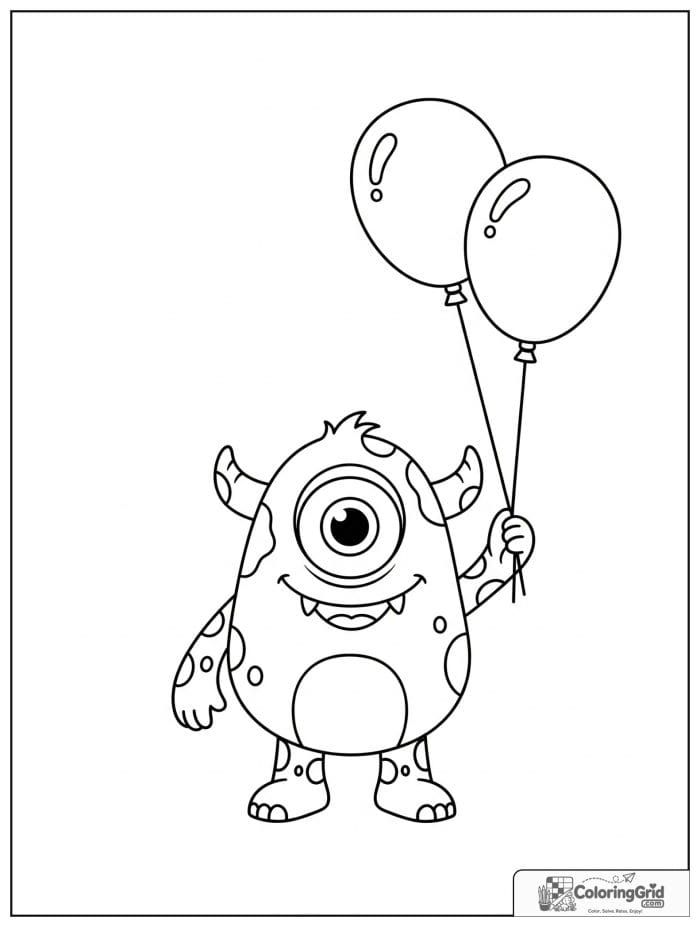One-eyed monster holding balloons