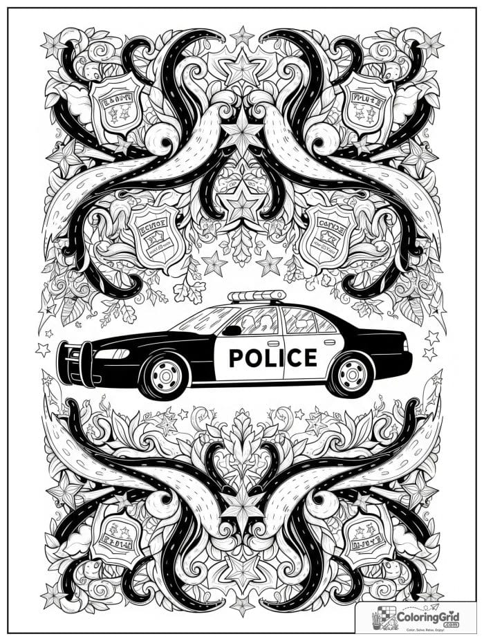 Ornate police car border design black and white art