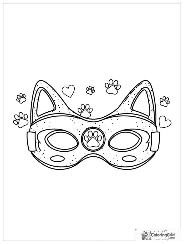 Cute superhero mask with paw print and heart details.