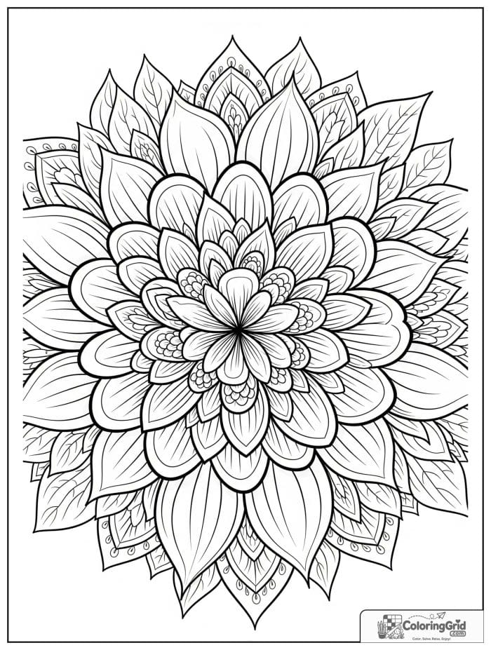 Flower mandala with petal layers and lace-like loops.