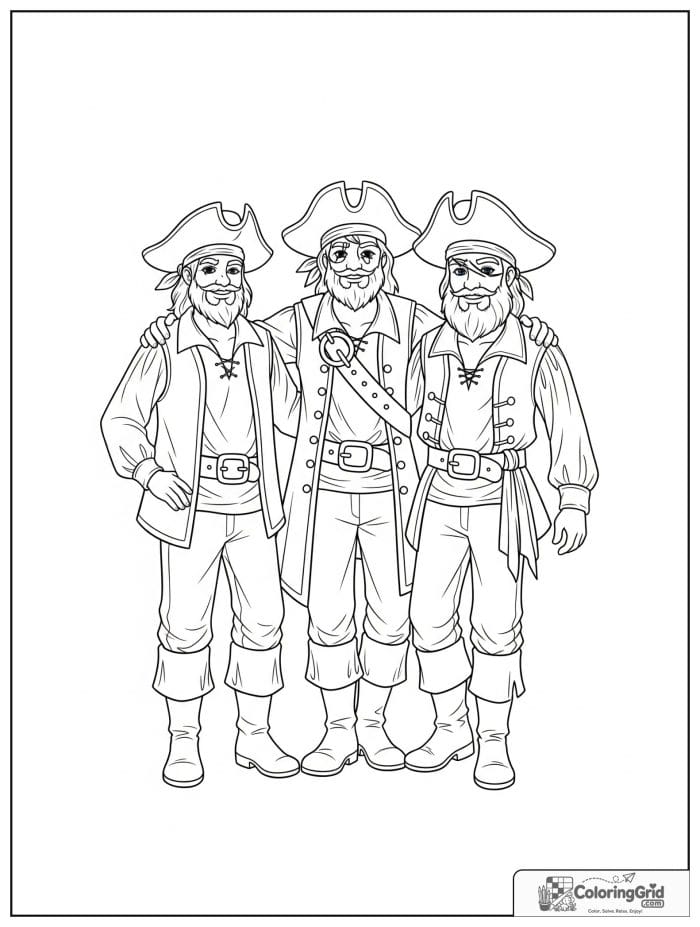 Group portrait of three friendly pirates.