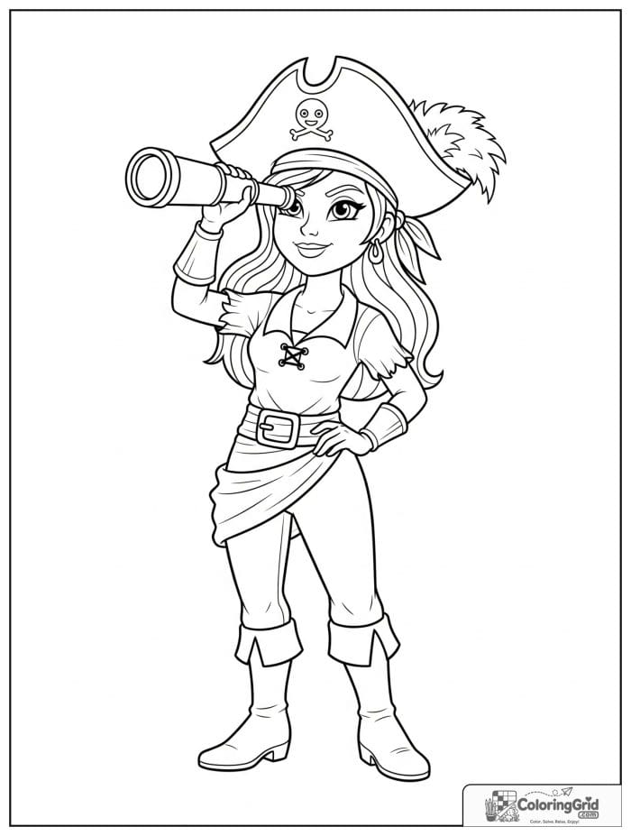 Pirate girl looking through a spyglass.