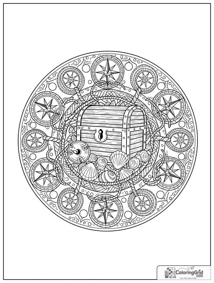 Pirate-themed mandala with a central treasure chest.