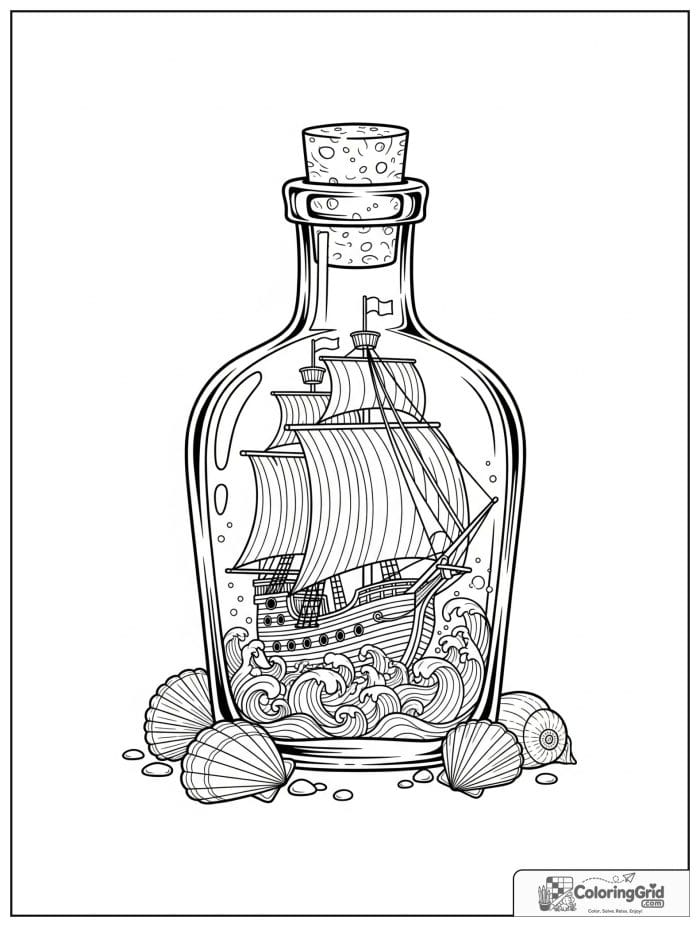 Pirate ship inside a decorative bottle.
