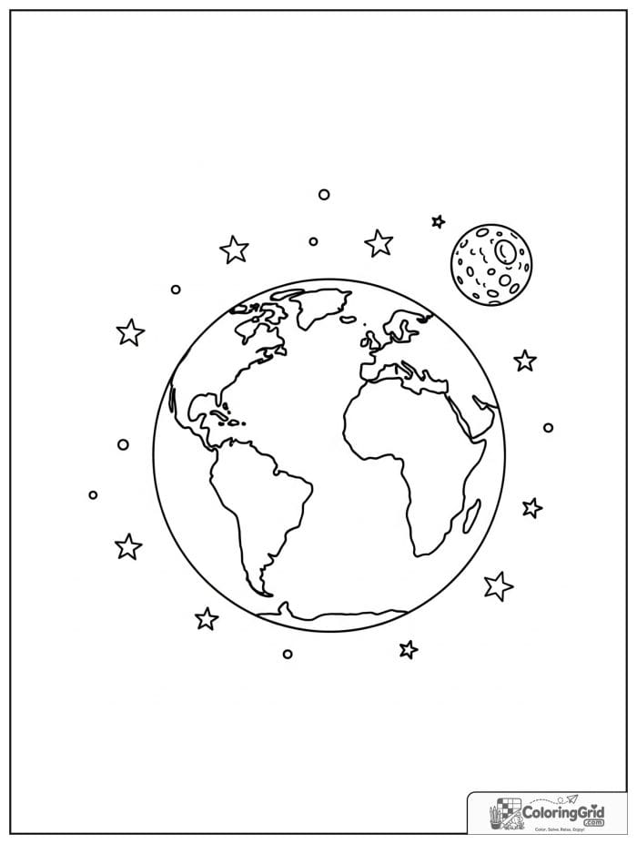 Planet Earth with the moon and stars around it.