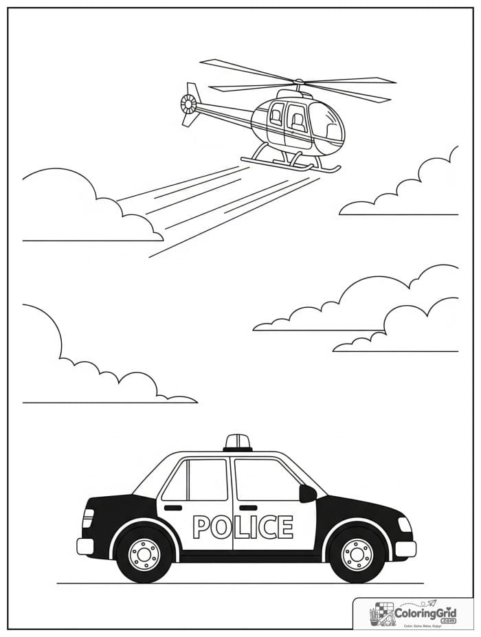 Police car and helicopter black and white artwork