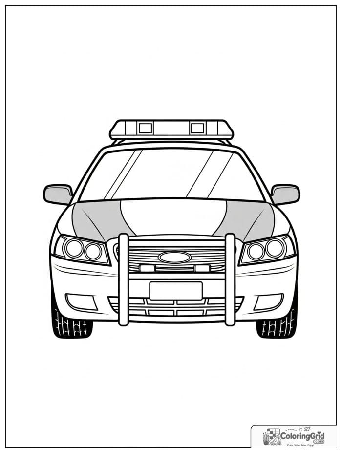 Police car front view in black and white
