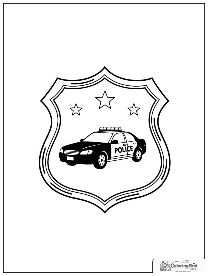 Police car inside badge frame black and white art