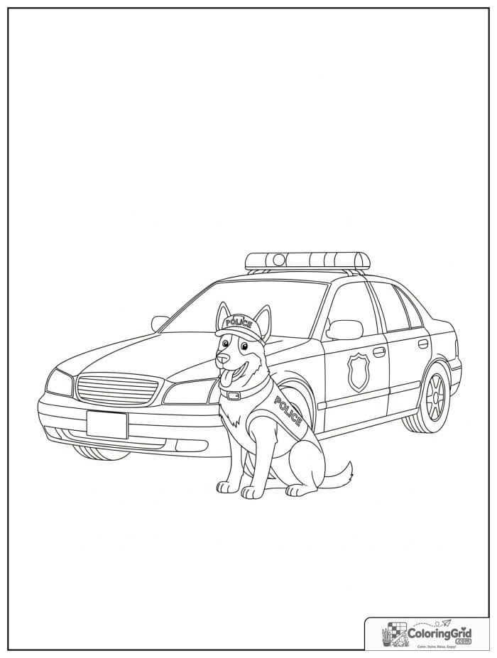 Police car with police dog black and white illustration