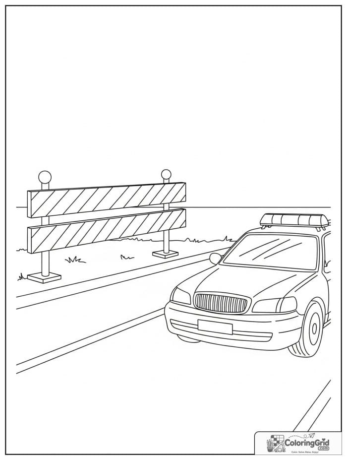 Police car with road barrier black and white art