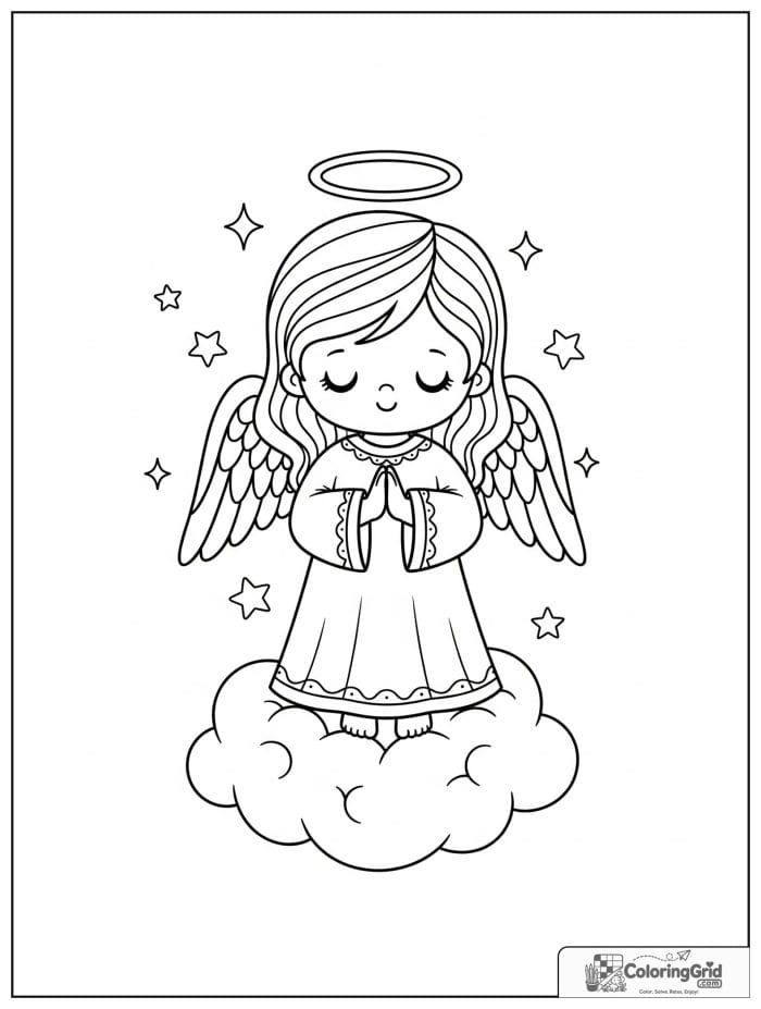 Praying angel standing on a cloud.