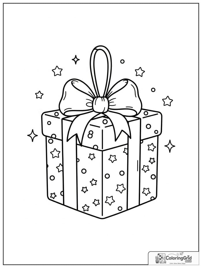 Present box Christmas ornament with a large bow.