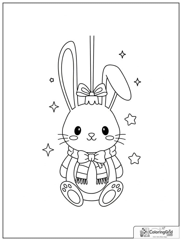 Rabbit Christmas ornament with long ears and ribbon hanger.