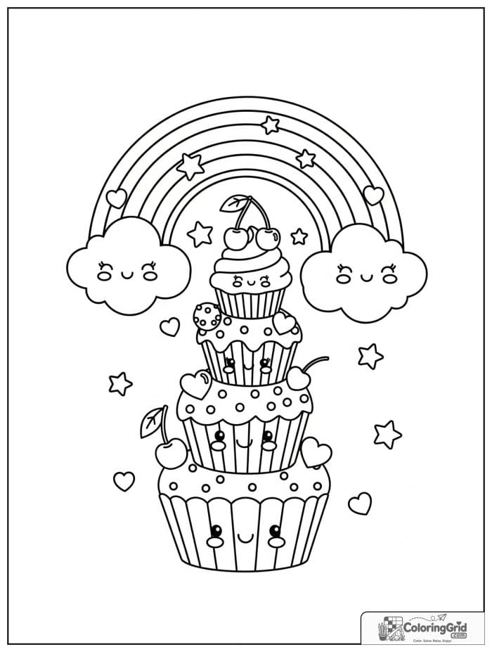Bold and easy cozy rainbow with a cupcake tower.