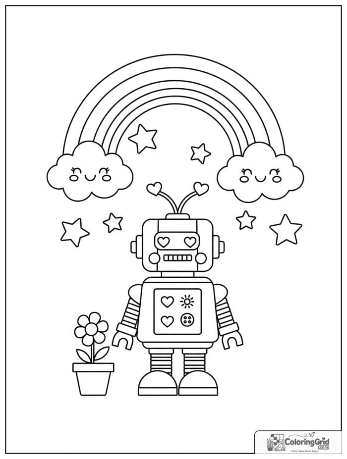 Bold and easy kawaii rainbow with a cute robot friend.