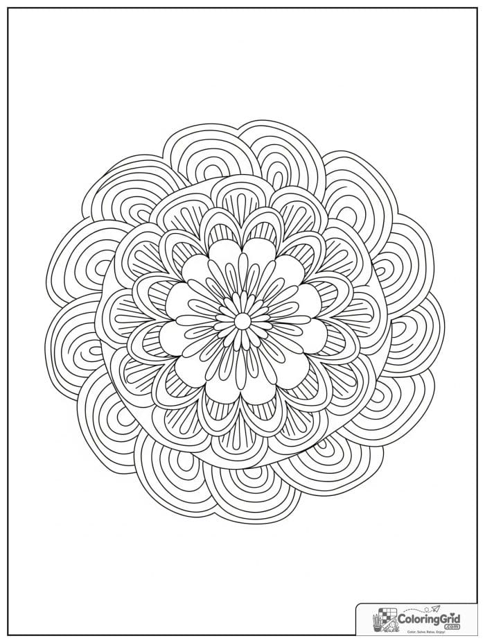 Easy mandala coloring page featuring arc-shaped band patterns.