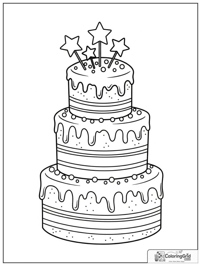 Layered cake with star decorations for Cake Coloring Pages
