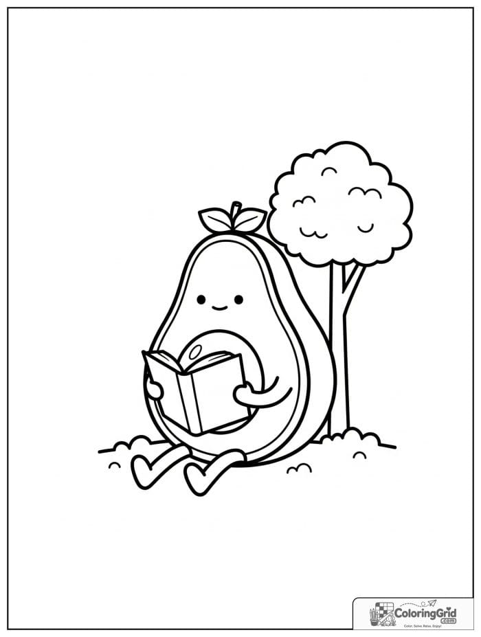 Reading avocado character for avocado coloring pages