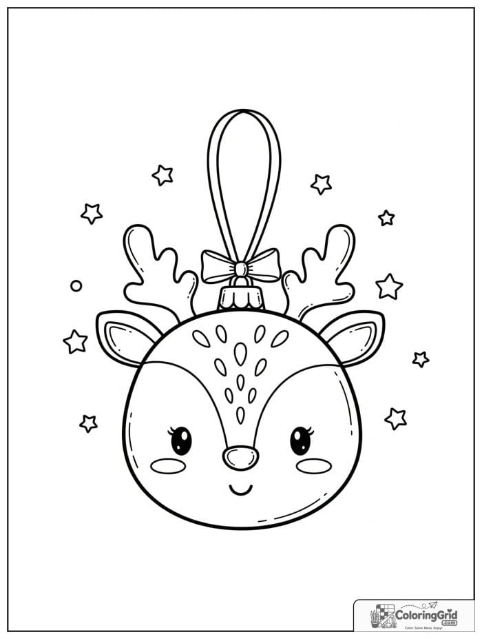 Reindeer Christmas ornament with antlers and ribbon loop.