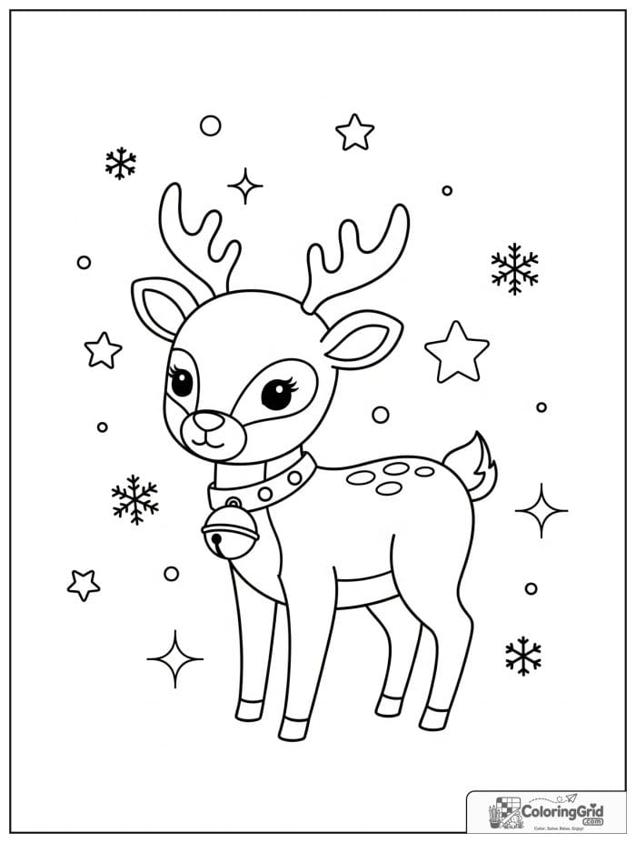 Cute reindeer wearing a jingle bell collar.