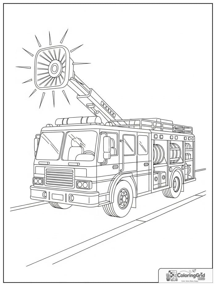 Truck coloring page featuring a rescue truck on the road.